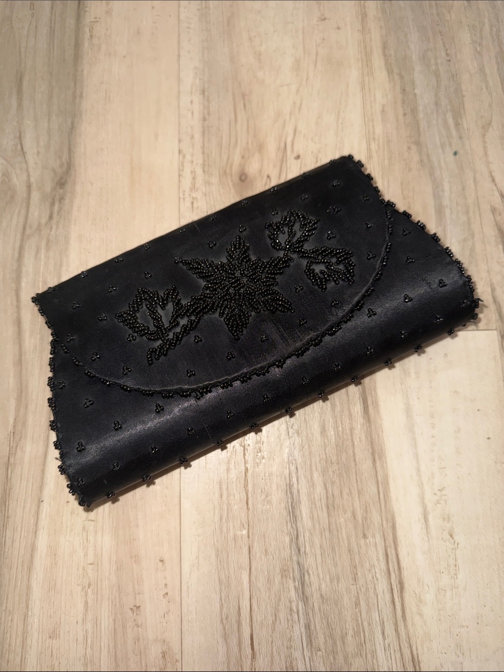Vintage Elegant Black Beaded Evening Clutch